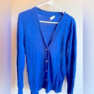 Tori Burch blue cotton cardigan, logo buttons, size M non smoking home